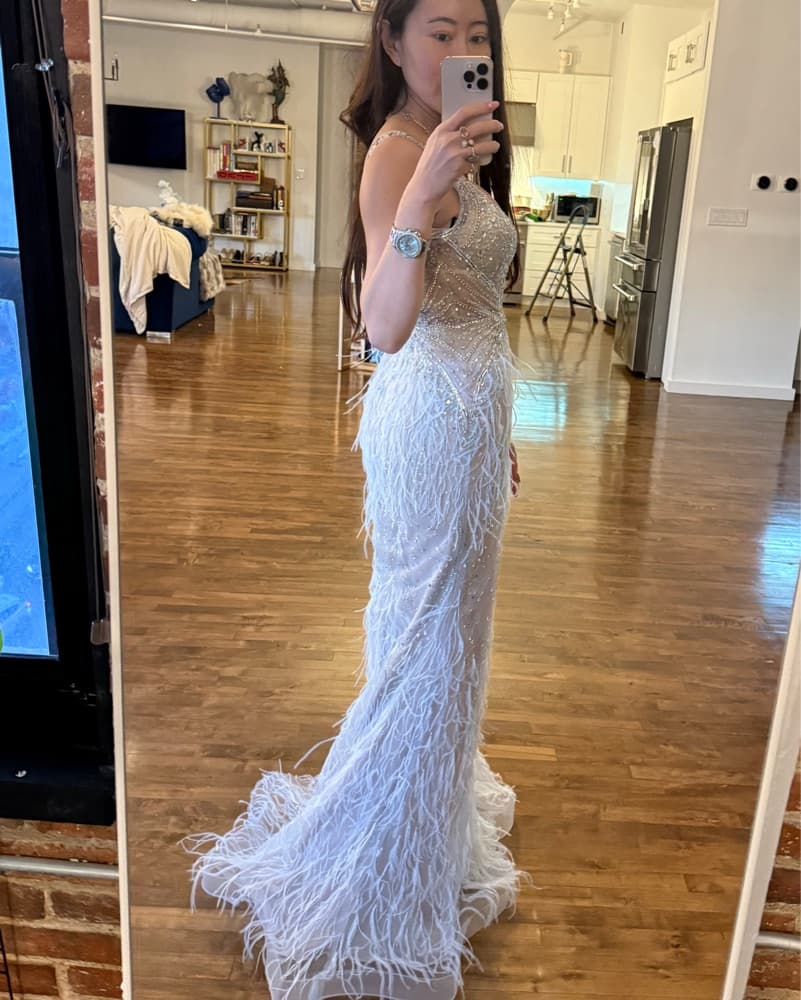 Jovani Light Blue Beaded Feather Gown XS - Image 6