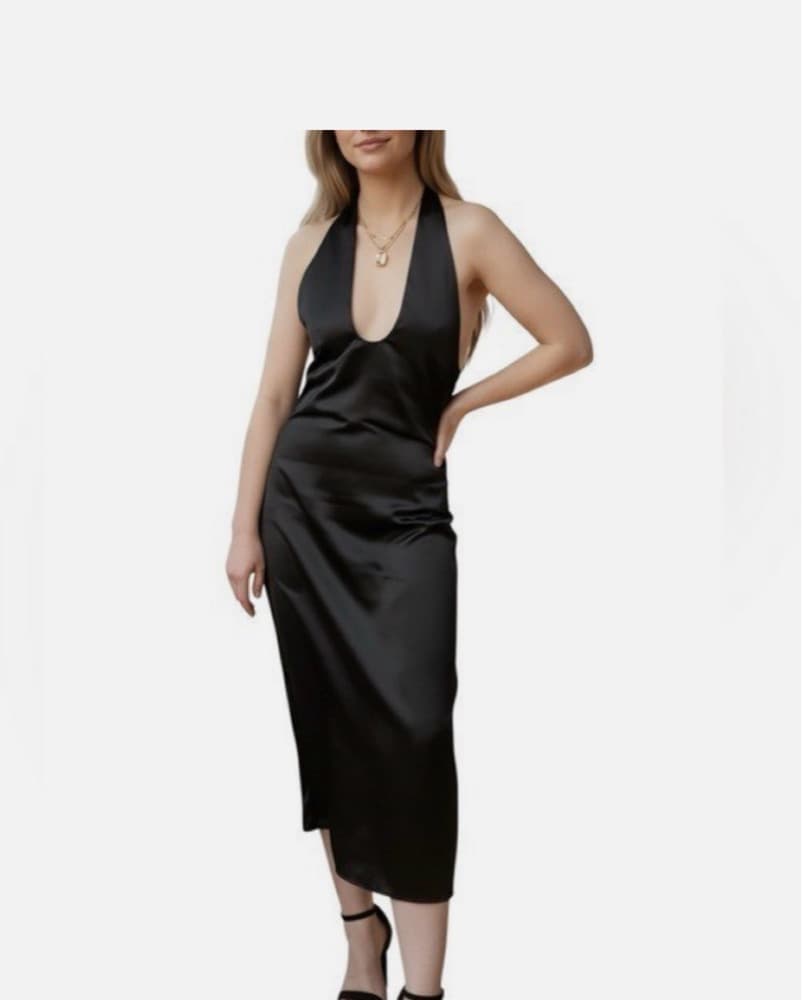 Midi Halter Satin Dress  - Image 1