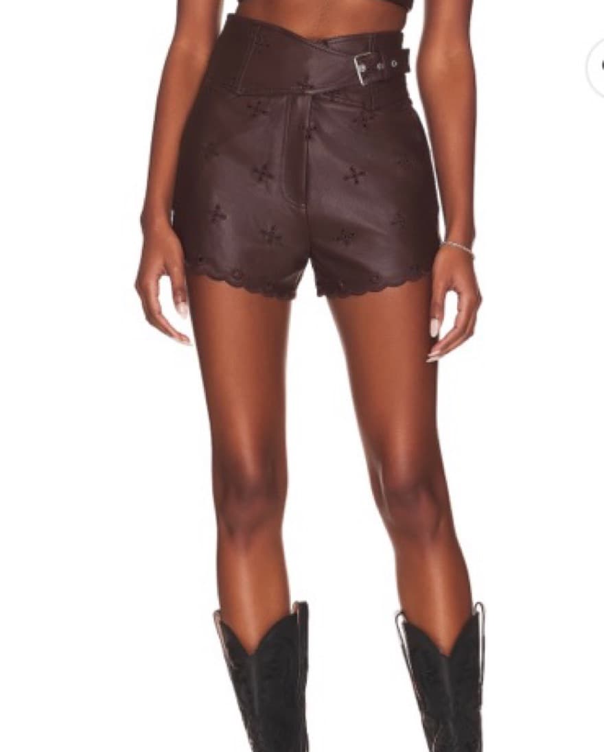 Revolve Embrodiered Faux Leather Shorts - Image 1
