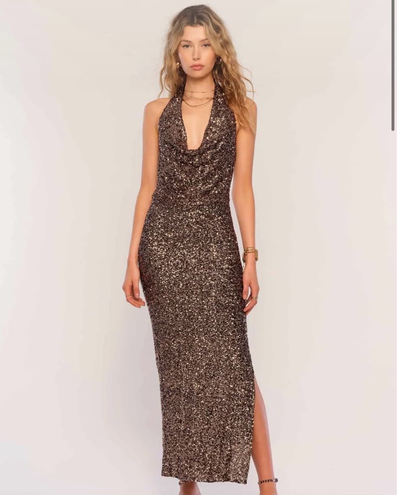 Sparkling Sequin Halter Maxi Dress - Image 1