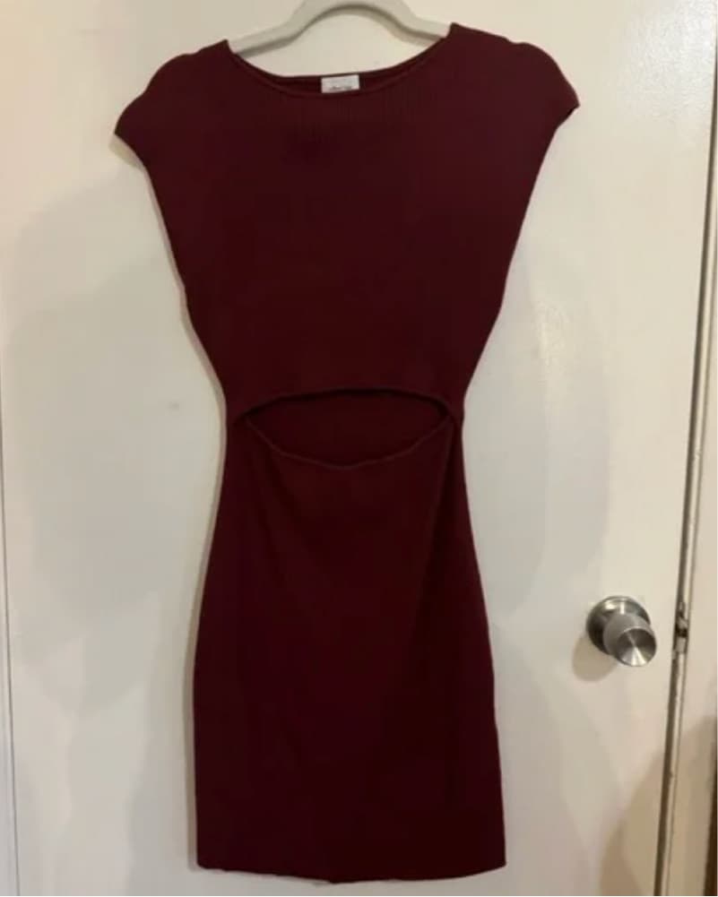 Aritzia Maroon Cutout Mini Dress - Image 2