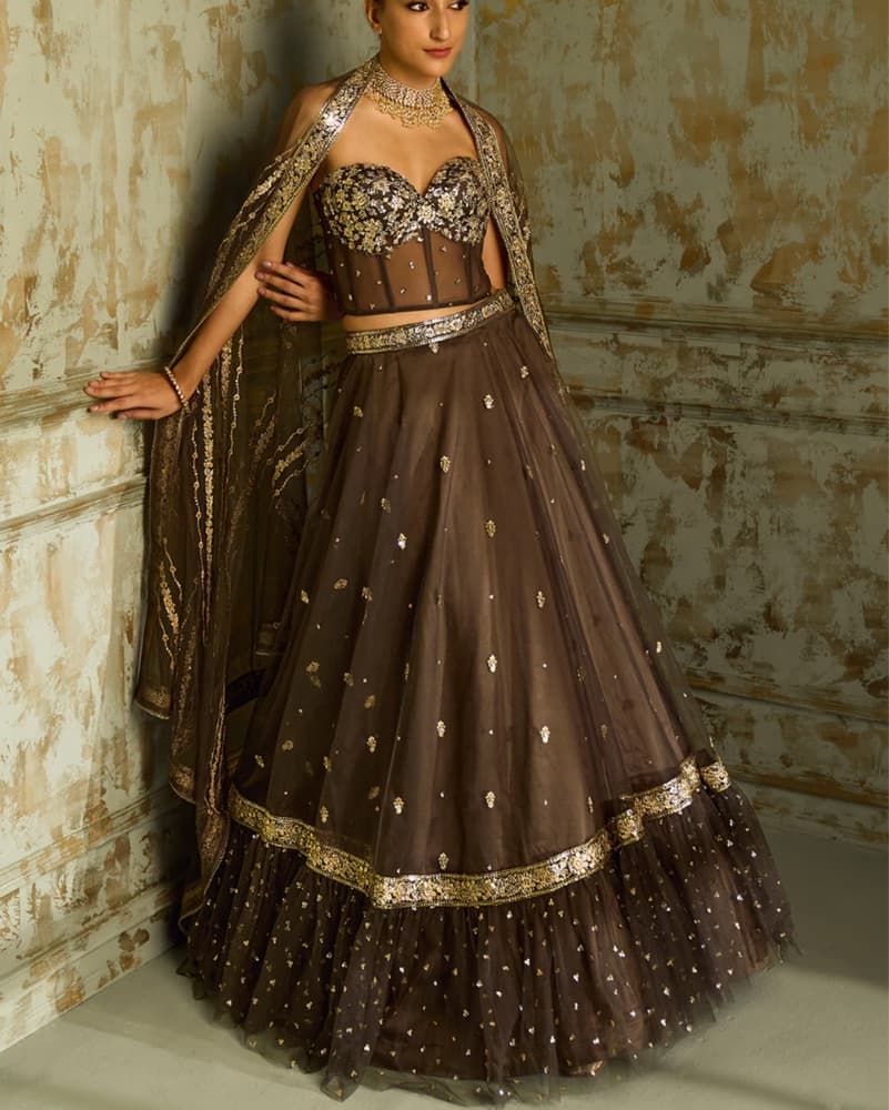 Dark Embellished Corset Style Lehenga - Image 4