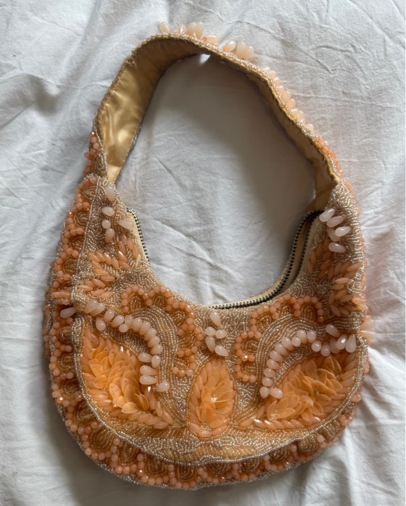 Opulent Pink Beaded Shoulder Bag - Image 1