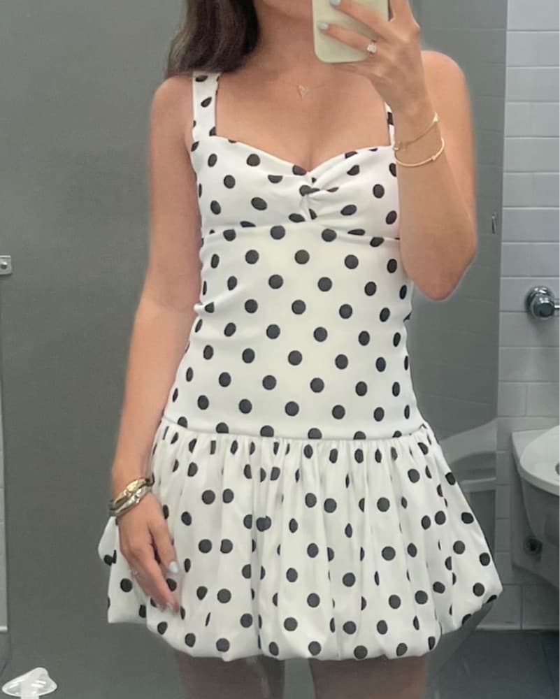 White Brown Polka Dot Mini Dress - Image 4