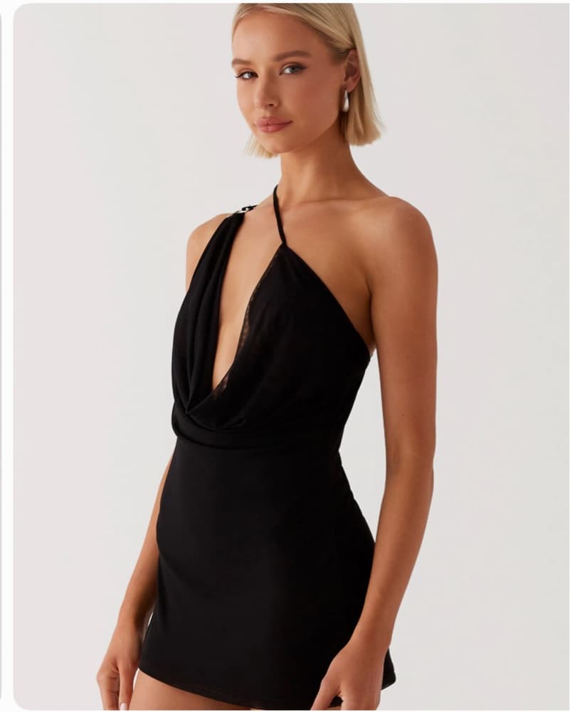 Open Back Black Mini Dress  - Image 3