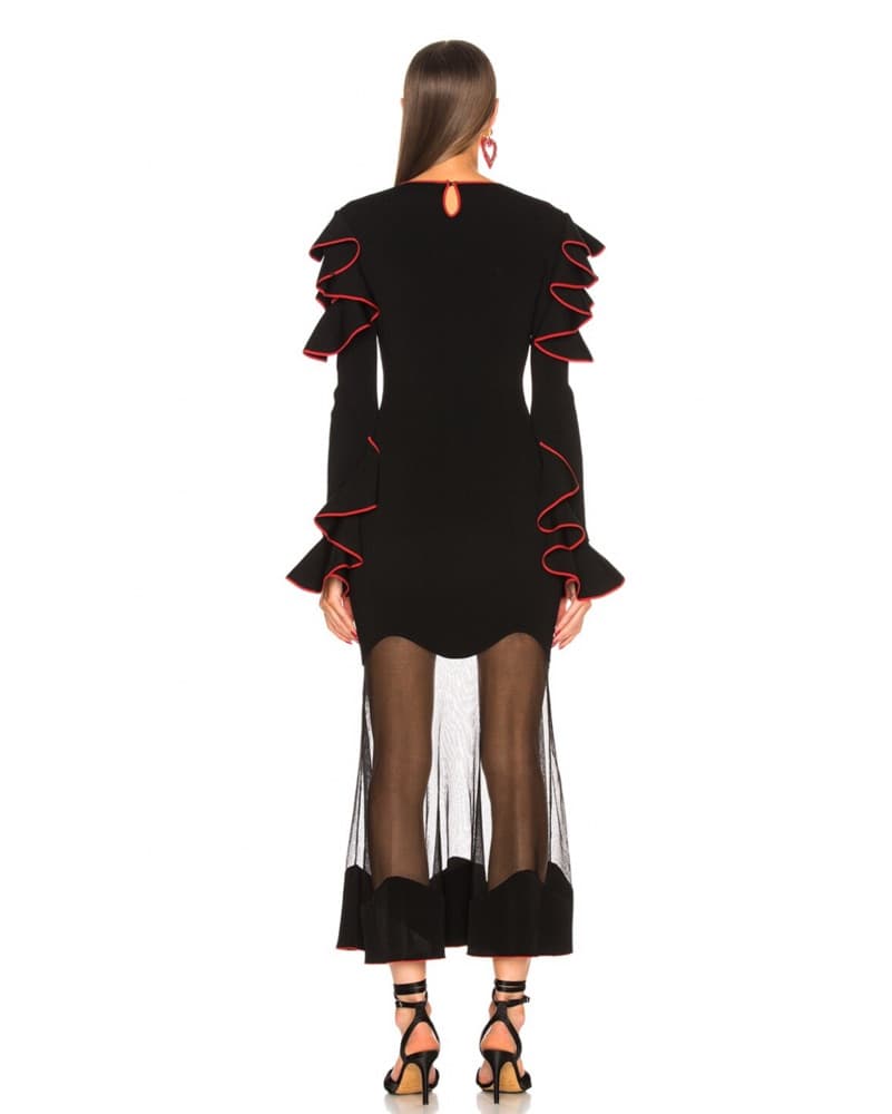 MCQUEEN Long Sleeve Sheer Hem Midi Dress - Image 3