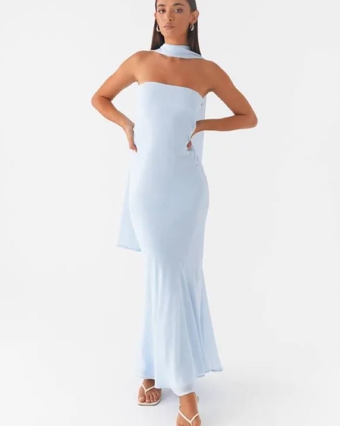 long light blue strapless dress - Image 1