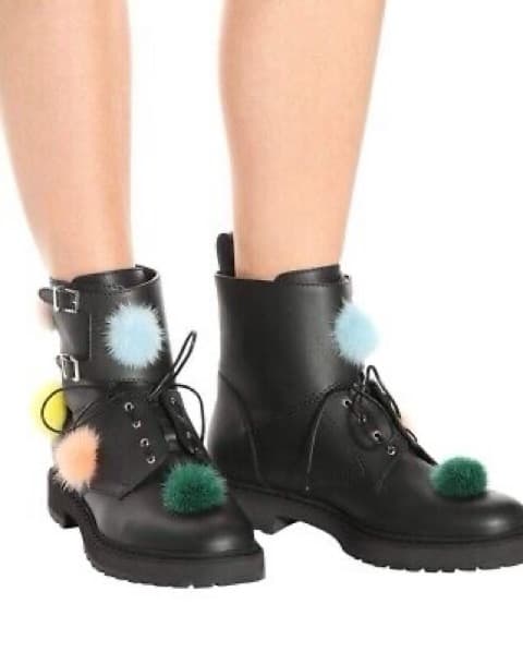 Fendi Pom-Pom Fur Combat Boots - Image 1