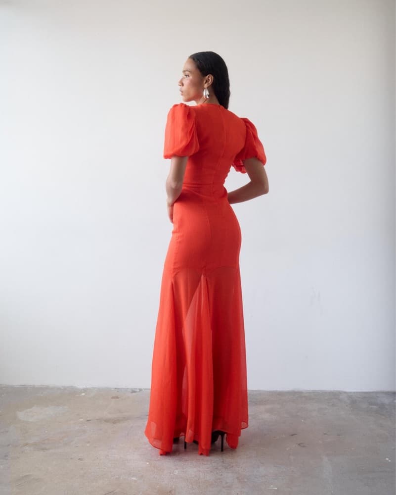 De La Vali Aqua Orange Chiffon Gown - Image 2