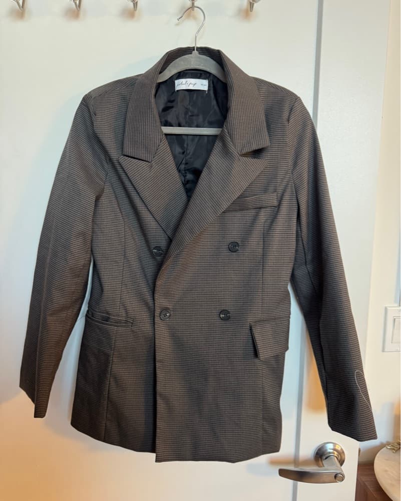 Double-Breasted Houndstooth Blazer - Image 1