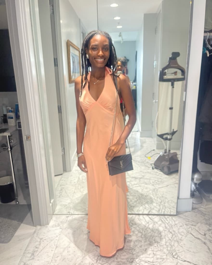 Heavy Hearted Satin Maxi Dress - Peach - Image 3