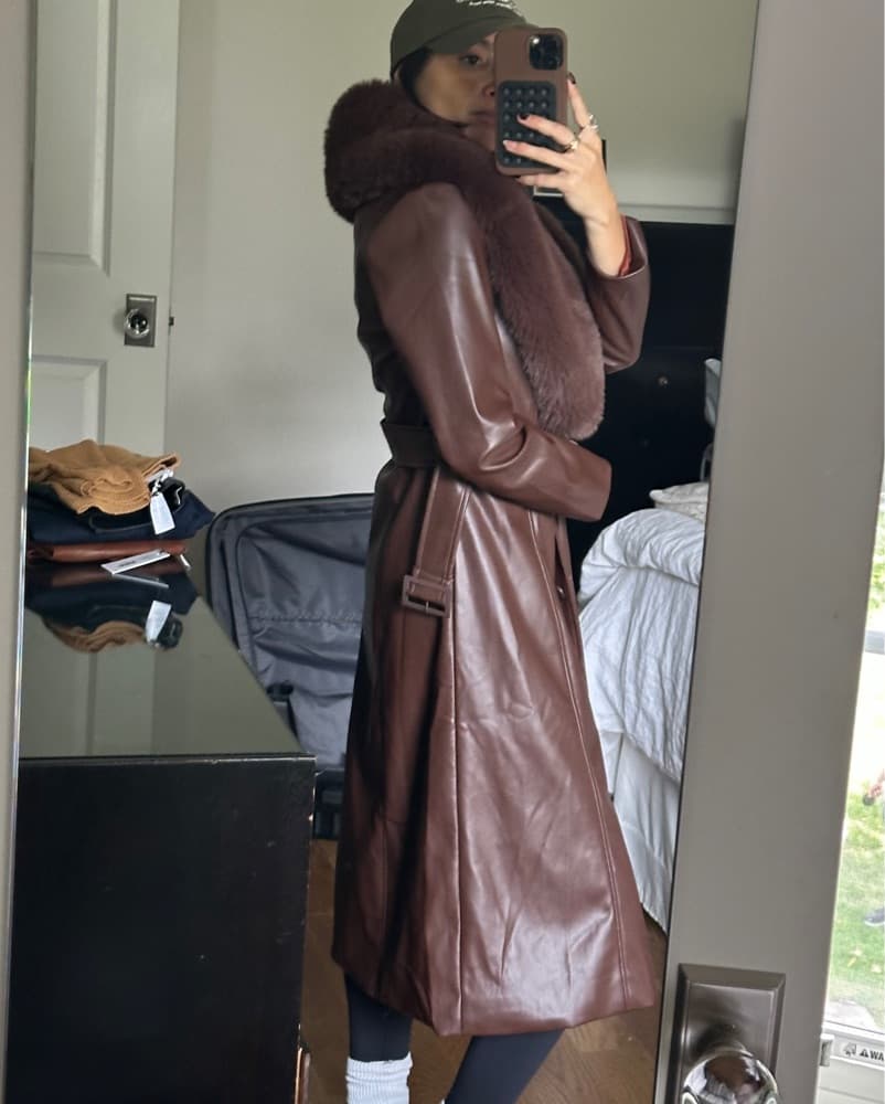 Brown Leather And Fur Trench - Image 2
