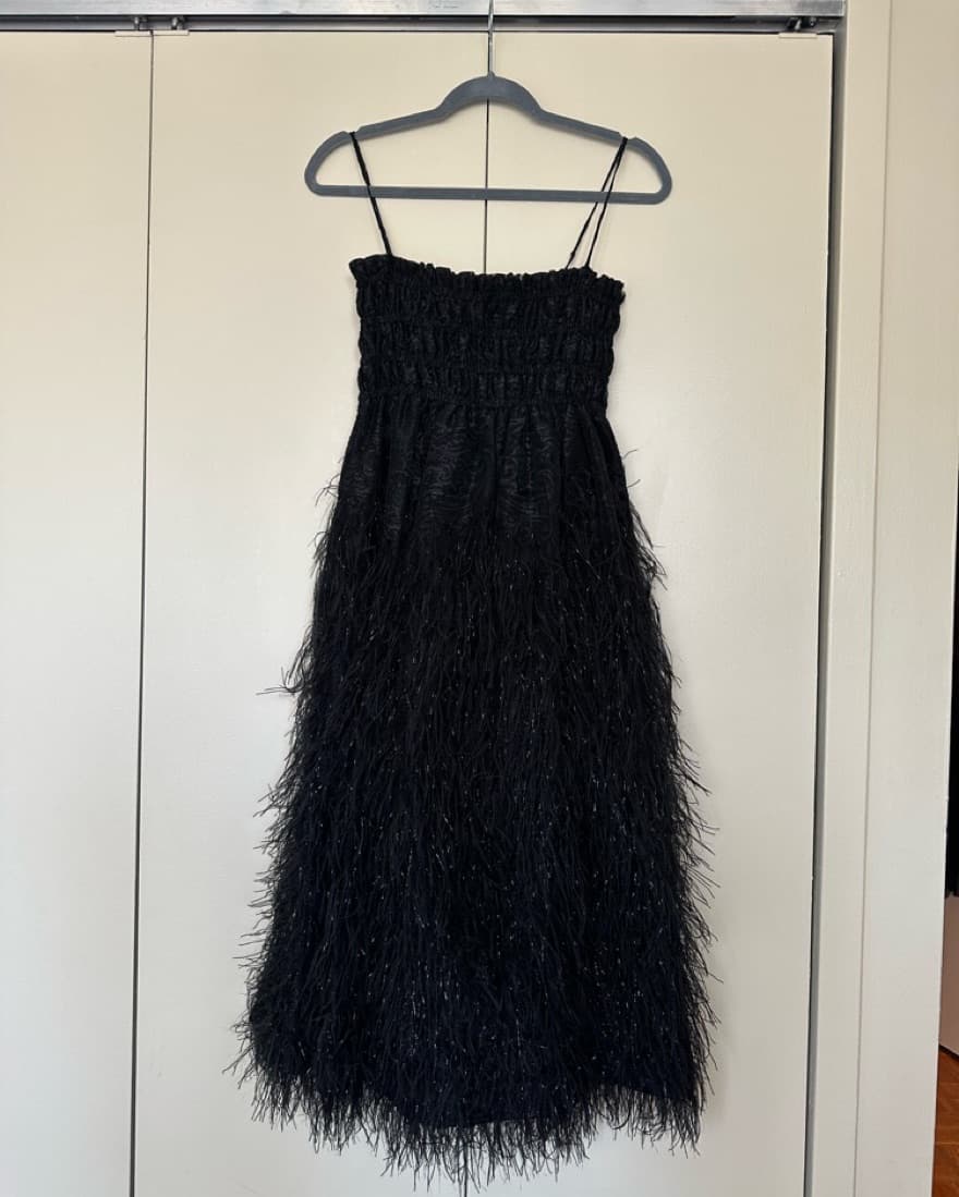 Ganni Feather-Trimmed Brocade Midi Dress - Image 3