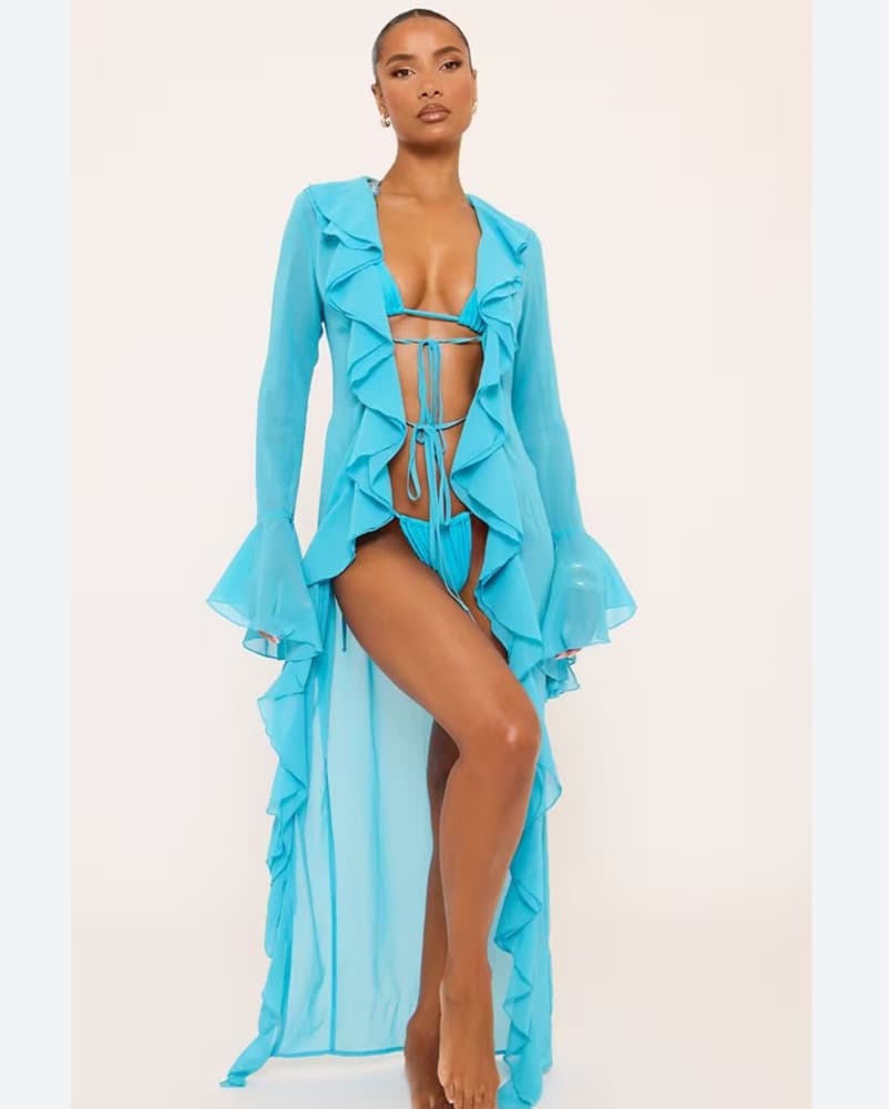 Blue Ruffle Kimono Robe Coverup - Image 2
