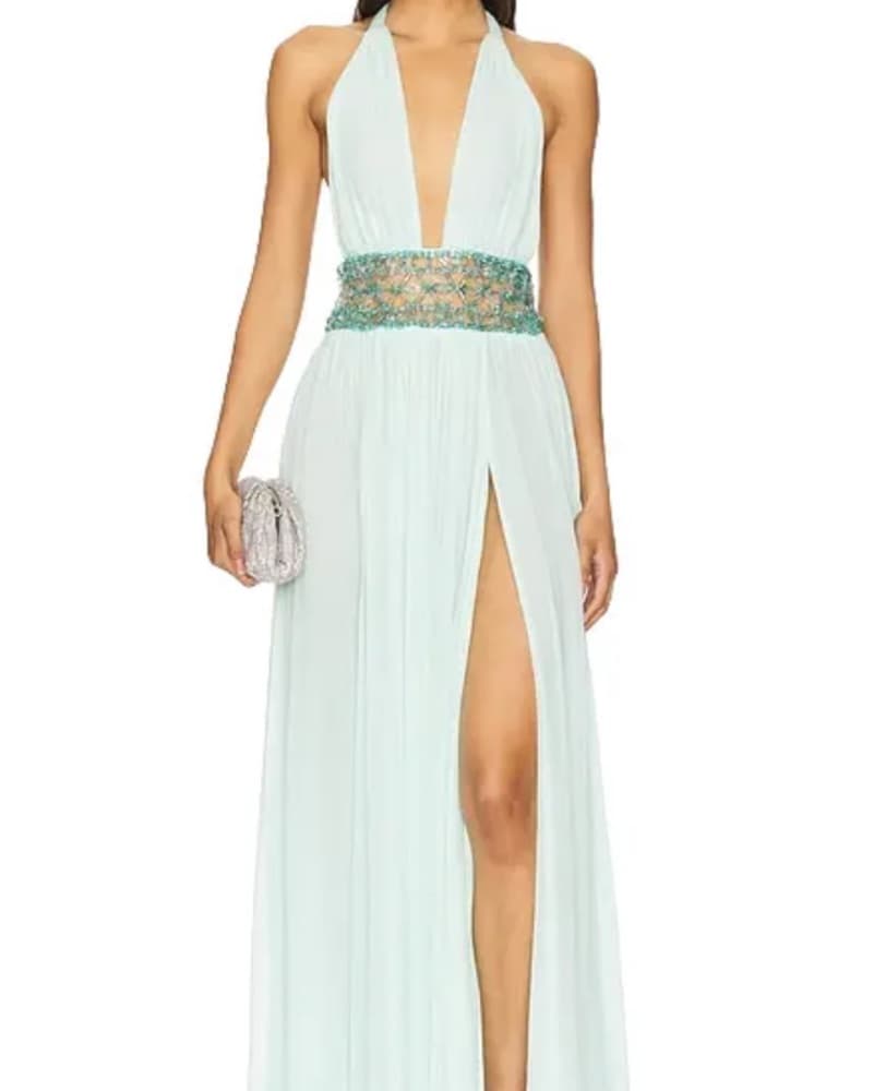Retrofete Mint Green beaded Halter Gown - Image 1