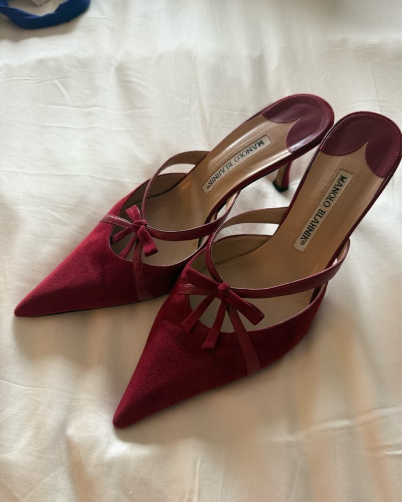 Red Suede Manolo Blahnik Heels - Image 1