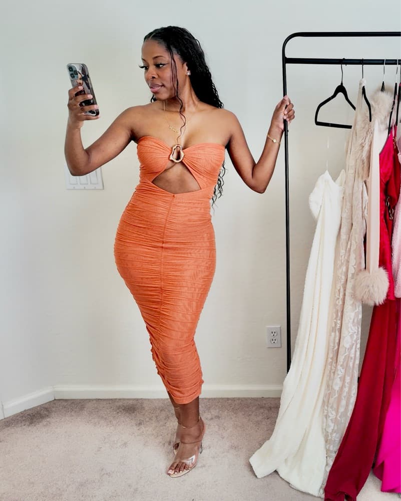Ruched Strapless Midi Dress - Oh Polly - Image 3