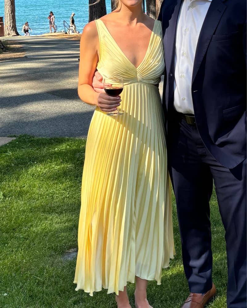 Elegant Yellow Pleated Dress - Image 1