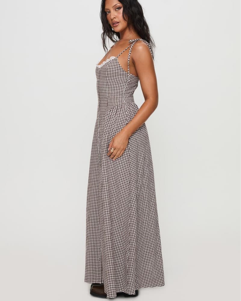Princess Polly Brown Gigham Maxi Dress - Image 3