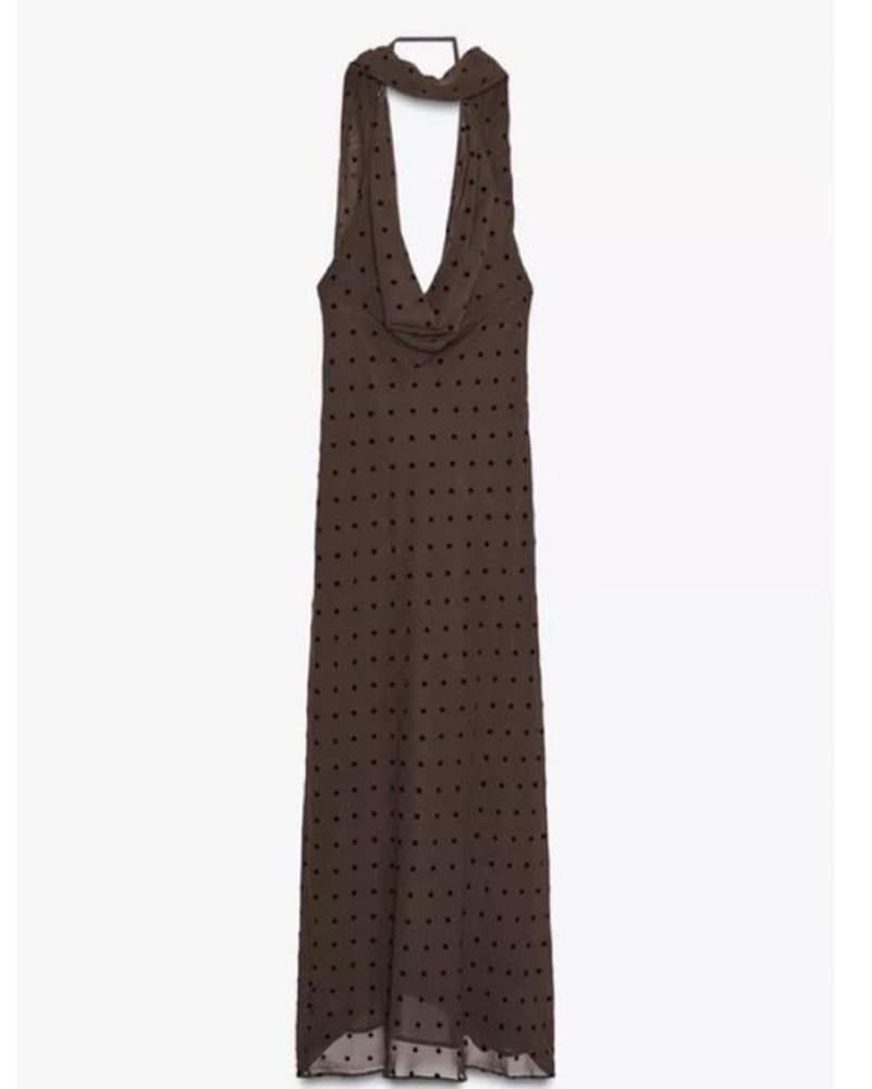 Brown Black Silk Dress With Scarf - Image 3