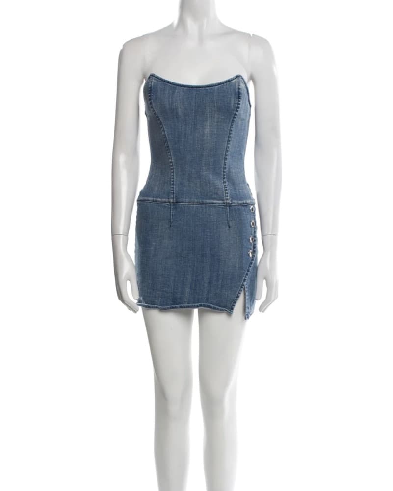 Retrofête Denim Strapless Dress - Image 1