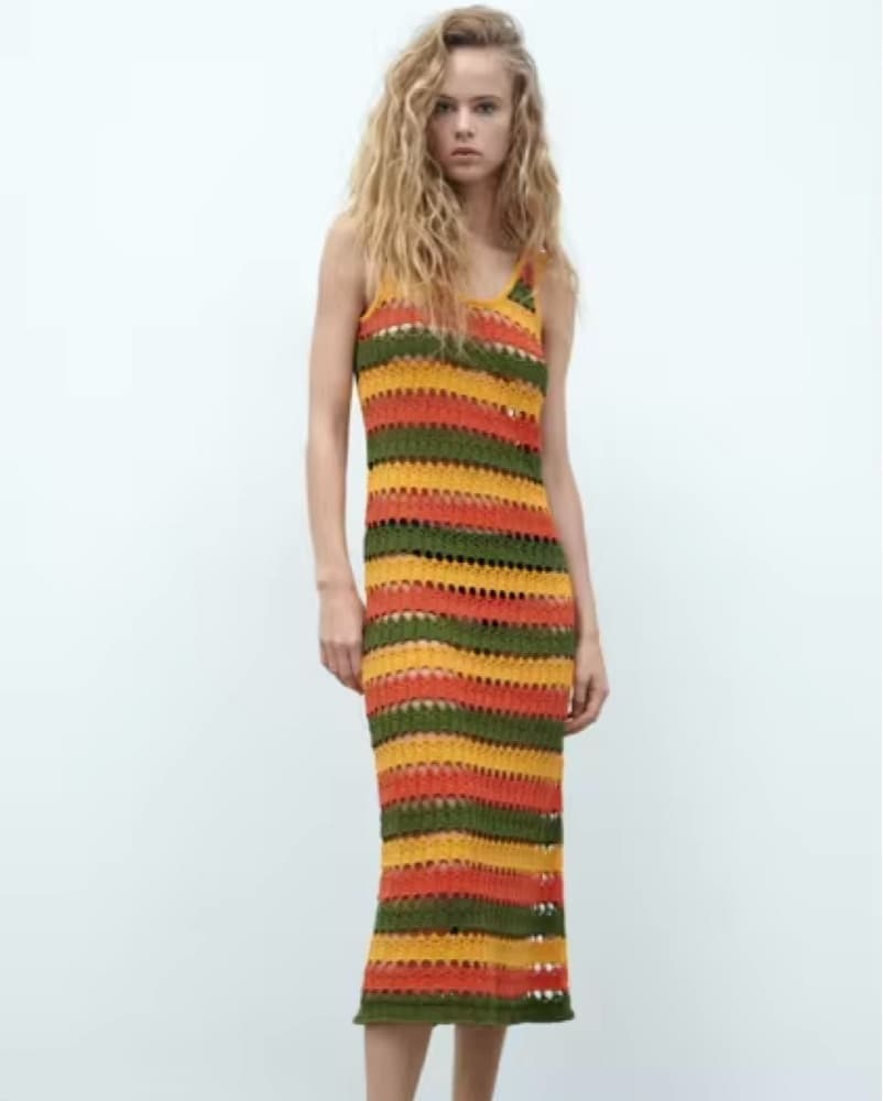 Striped Crochet Midi Dress - Image 1