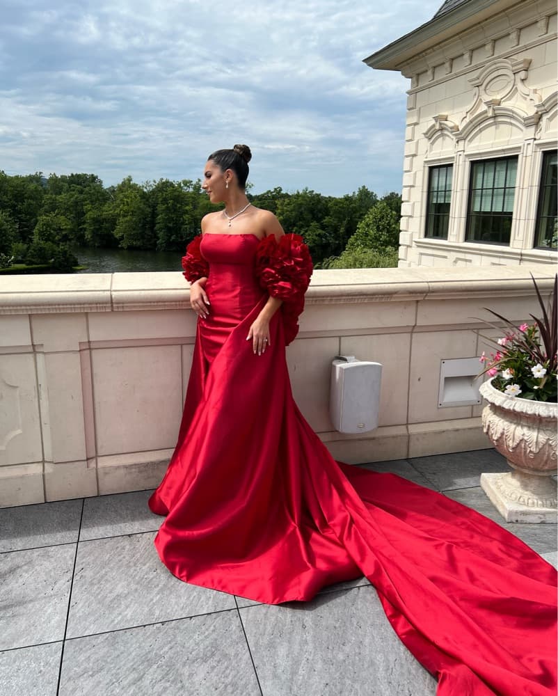 Regal Red Ruffled Gown - Image 3