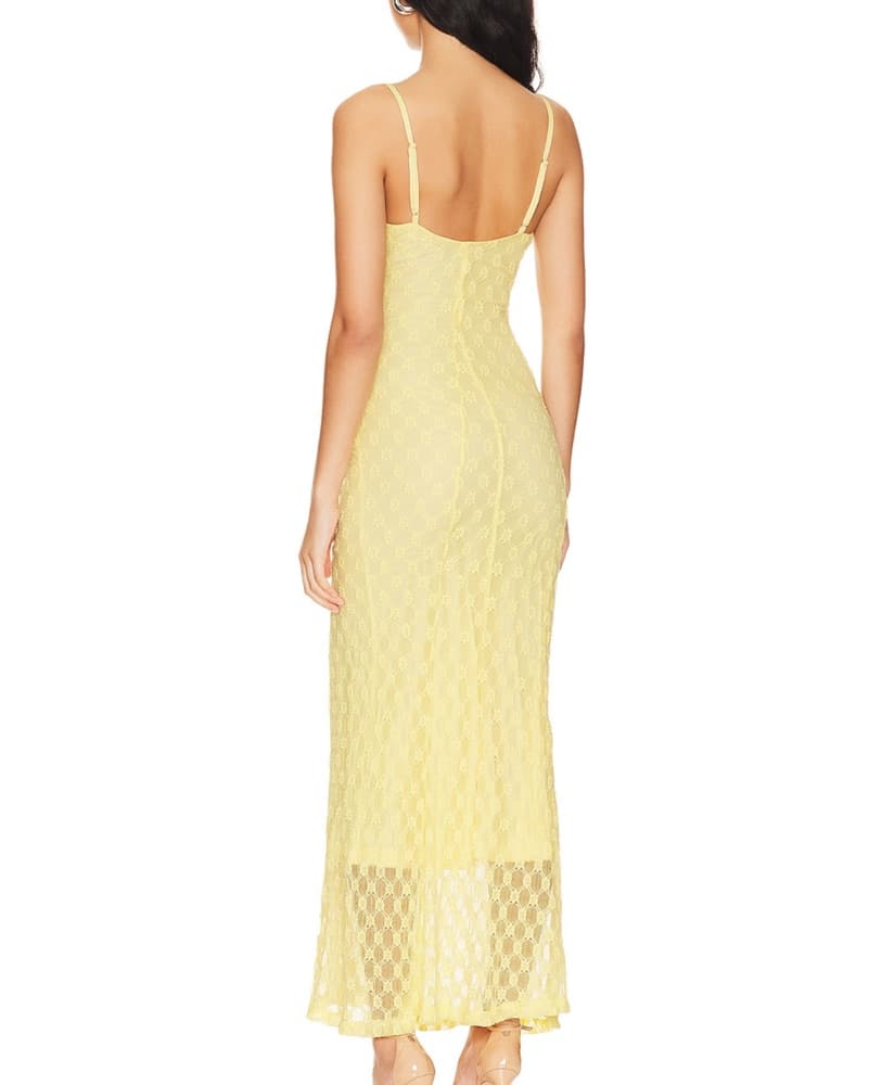 Elegant Yellow Lace Maxi Dress - Image 2