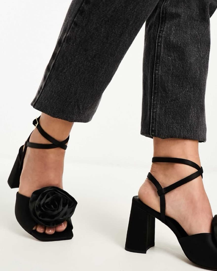 Black Satin Rose Heels  - Image 1