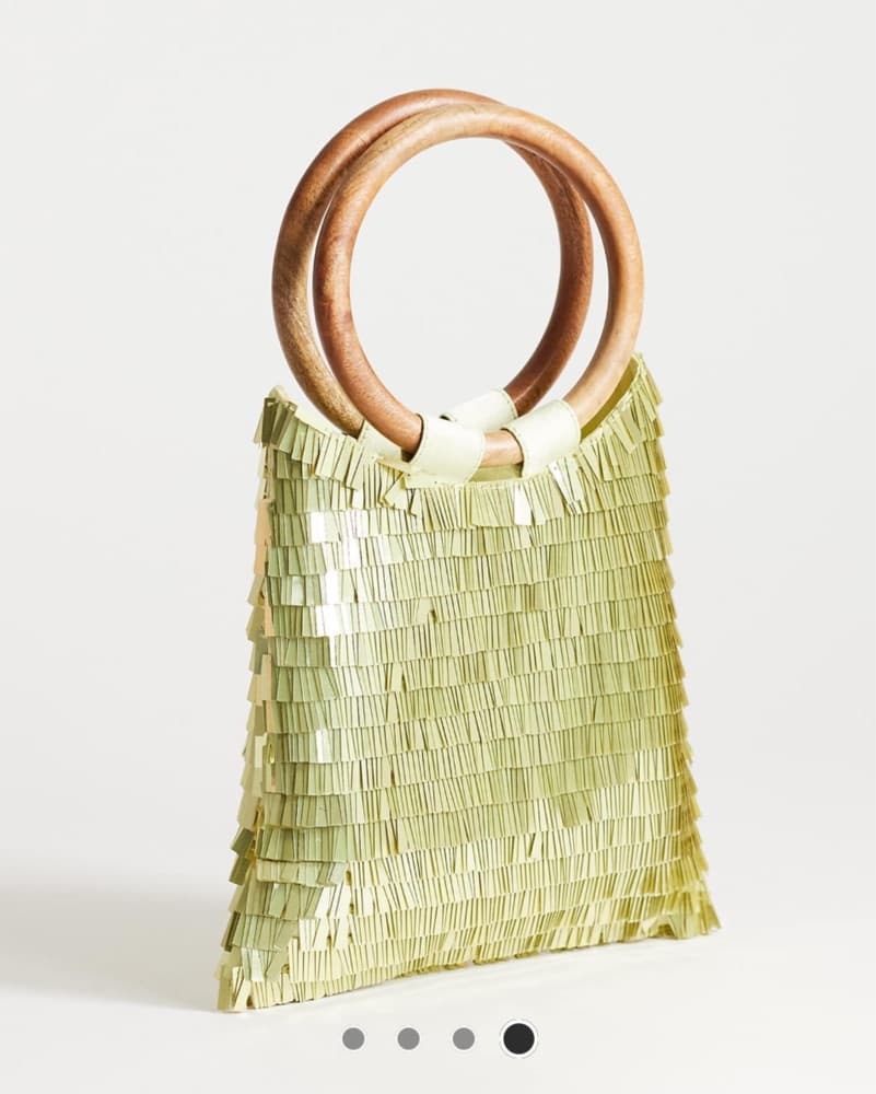 Green Sequin Mini Purse Wooden Handle - Image 2
