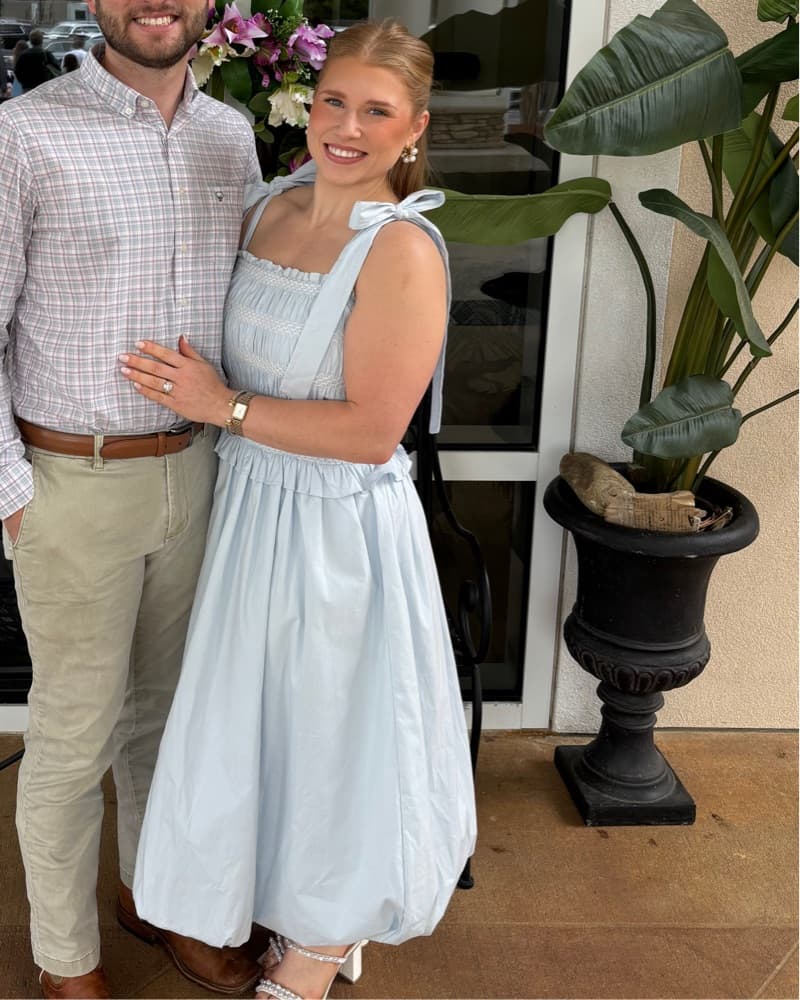 Blue Midi Dress with Tie Sleeves  - Image 2