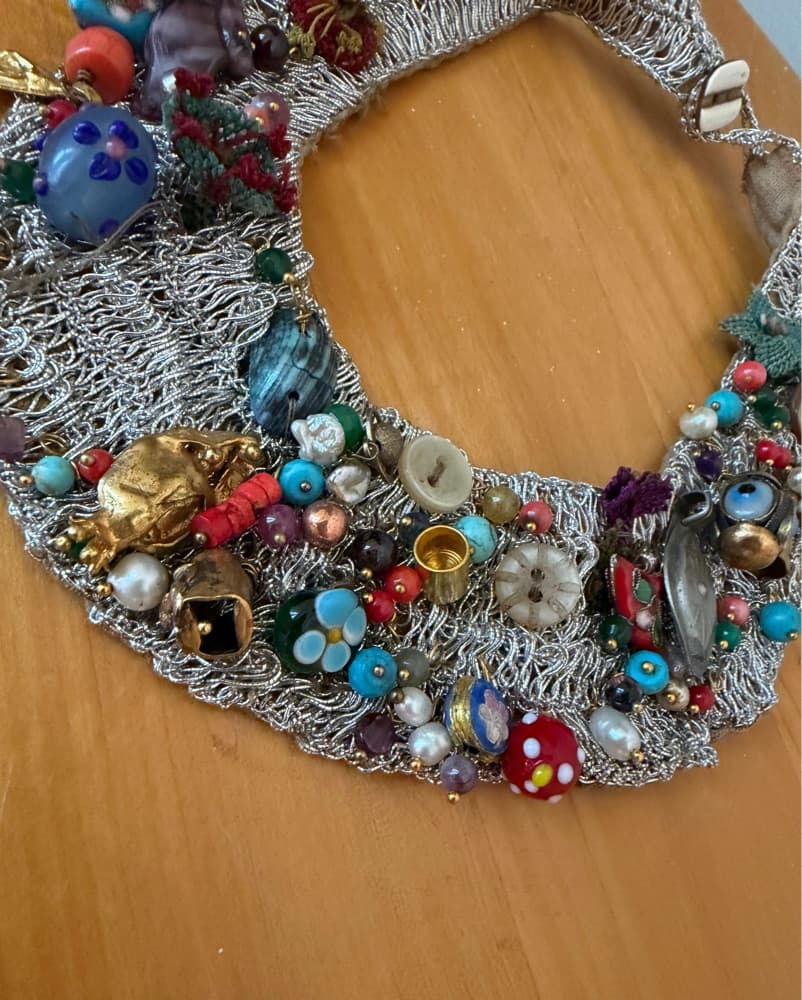 Hand Crocheted Metallic Beaded Necklace - Image 3