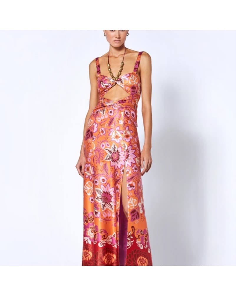 Alexis S Nisa Midi Dress - Orange / Pink - Image 2