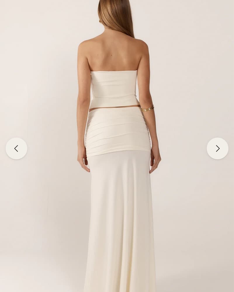 Elegant White Strapless Crop Top and Maxi Skirt Set - Image 4