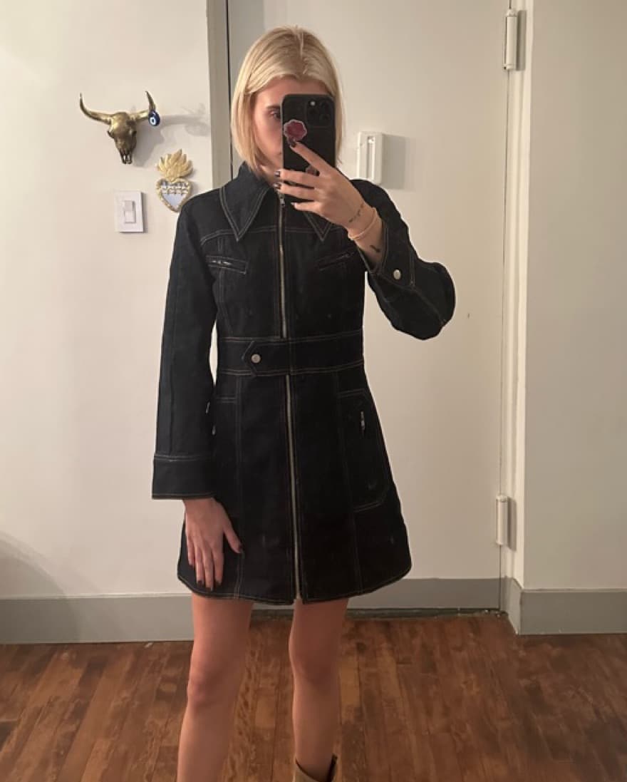 Peche Denim Long Sleeve Mini Dress  - Image 4