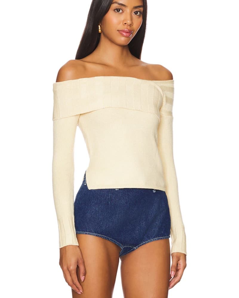Chic Off-the-Shoulder Cream Sweater - Image 2