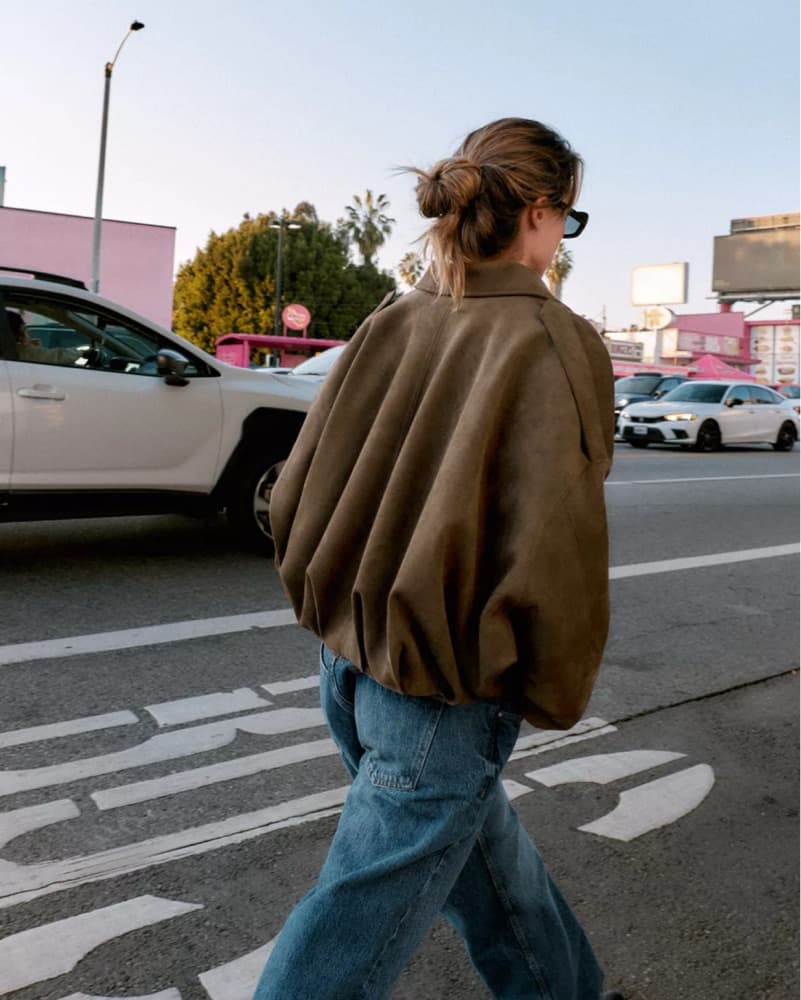 Suede Bomber Jacket - Brown - Image 3