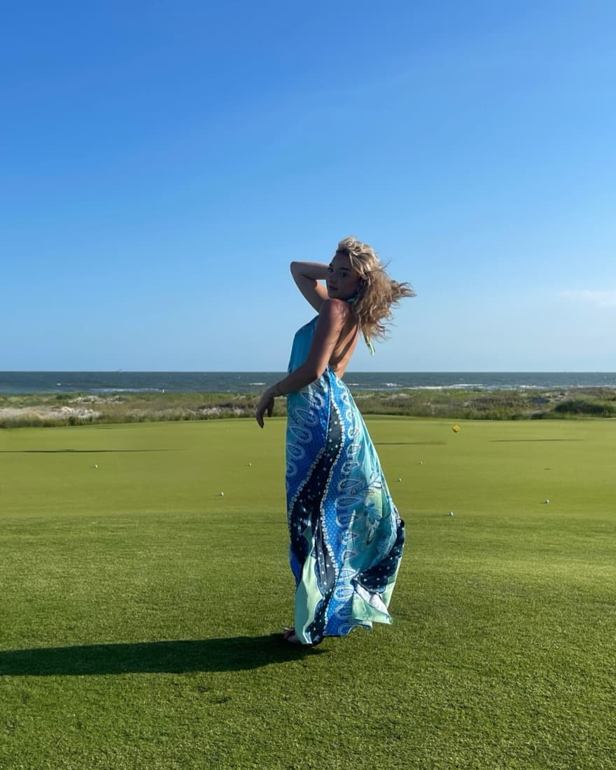 Paisley Blue Silk Halter Maxi Dress - Image 1