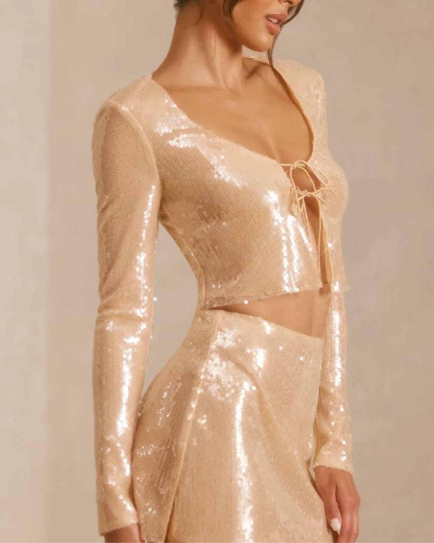 Sequin Tie Front Top - Image 2