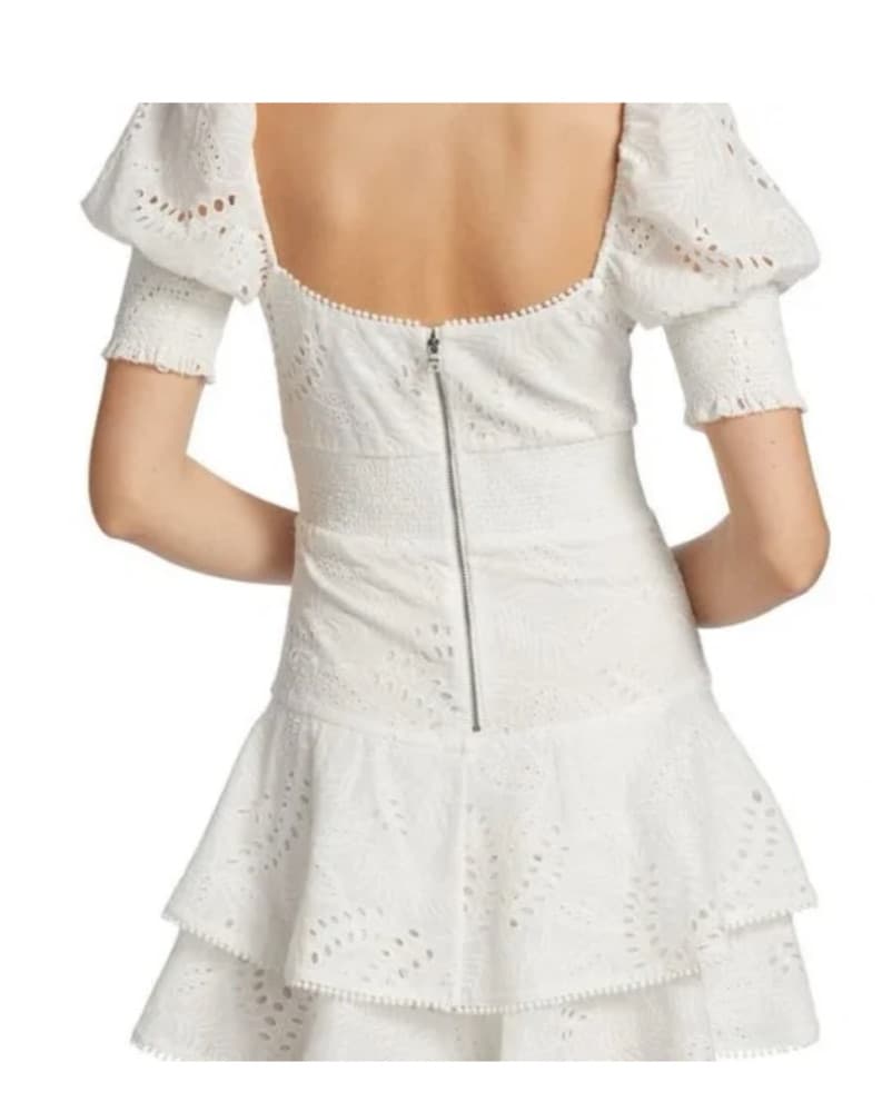 Alice & Olivia White Eyelet Mini Dress - Image 2