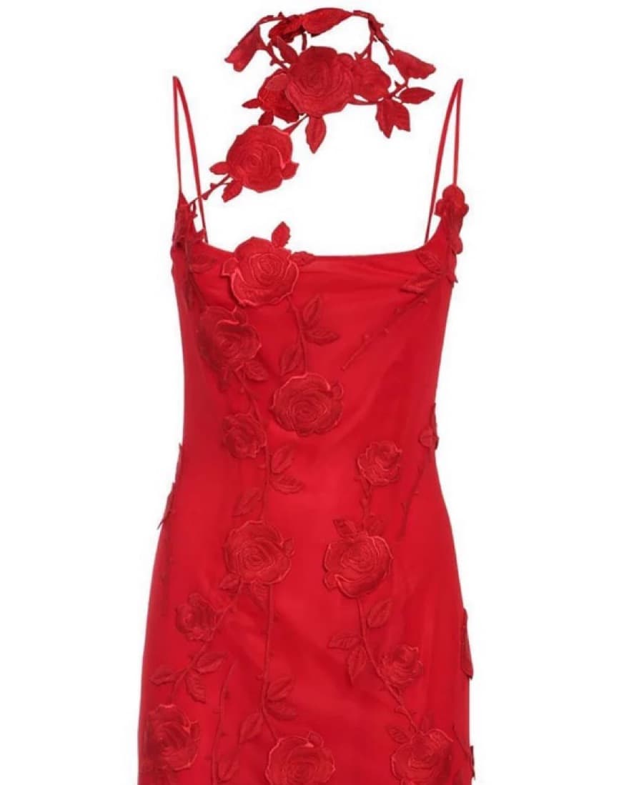 Red Rose Dress With Neck Scarf - Image 1