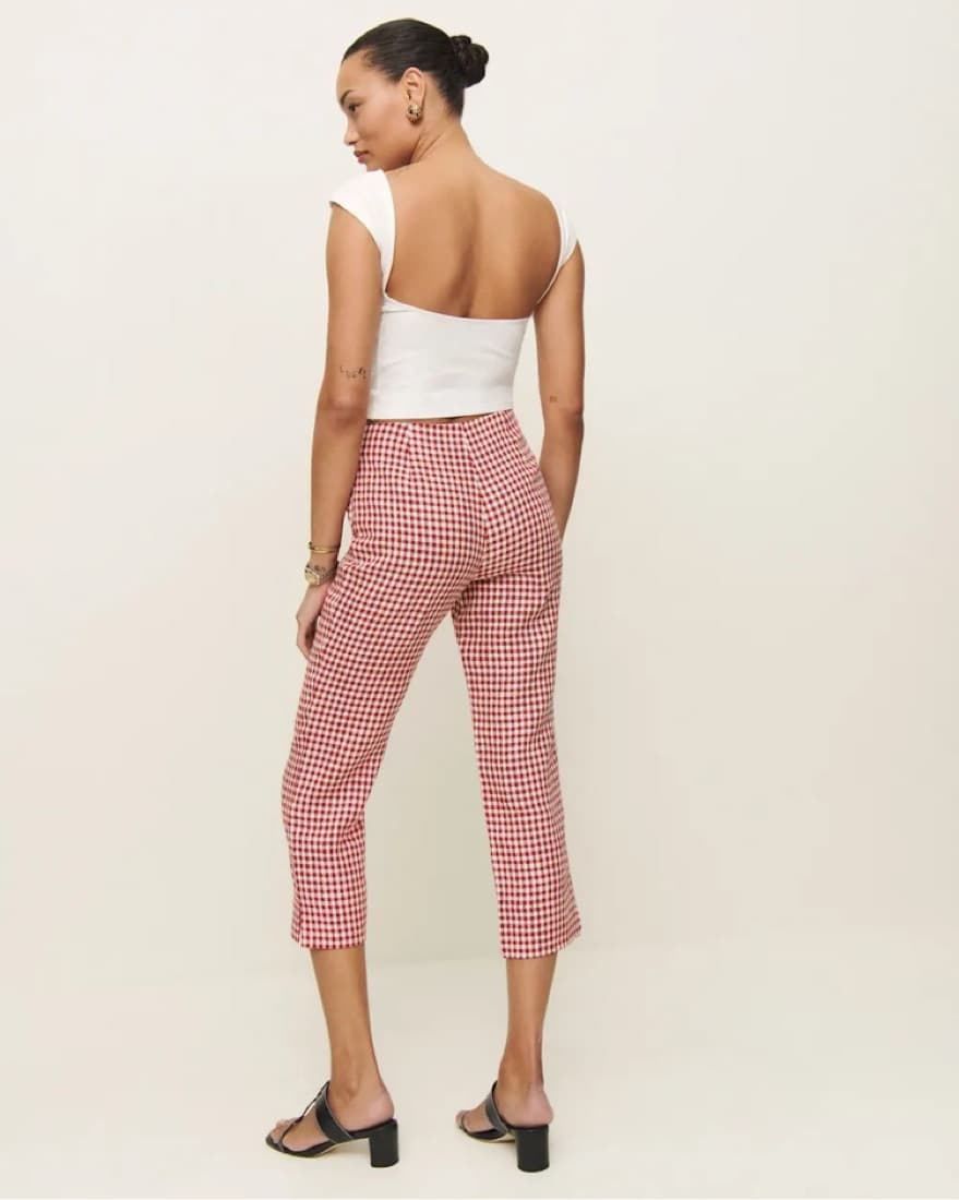 Linen Low Rise Gingham Pant - Image 3