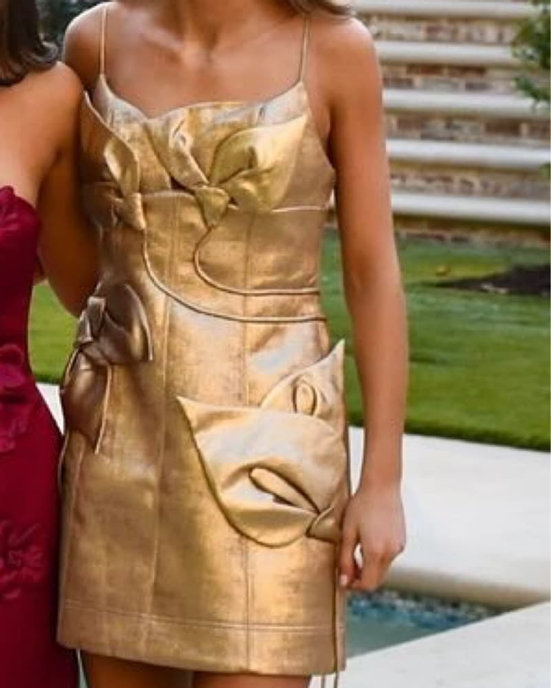 Elegant Gold Ruffle Mini Dress - Image 1