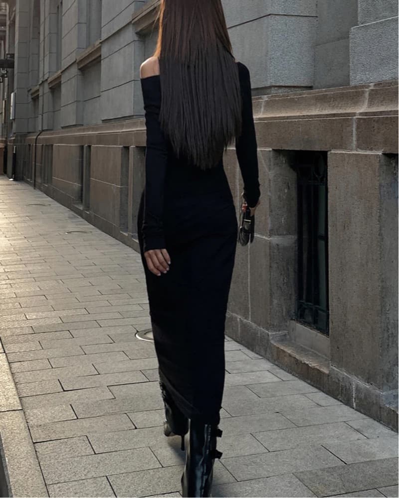Off Shoulder Long Sleeve Knit Dress - Image 3