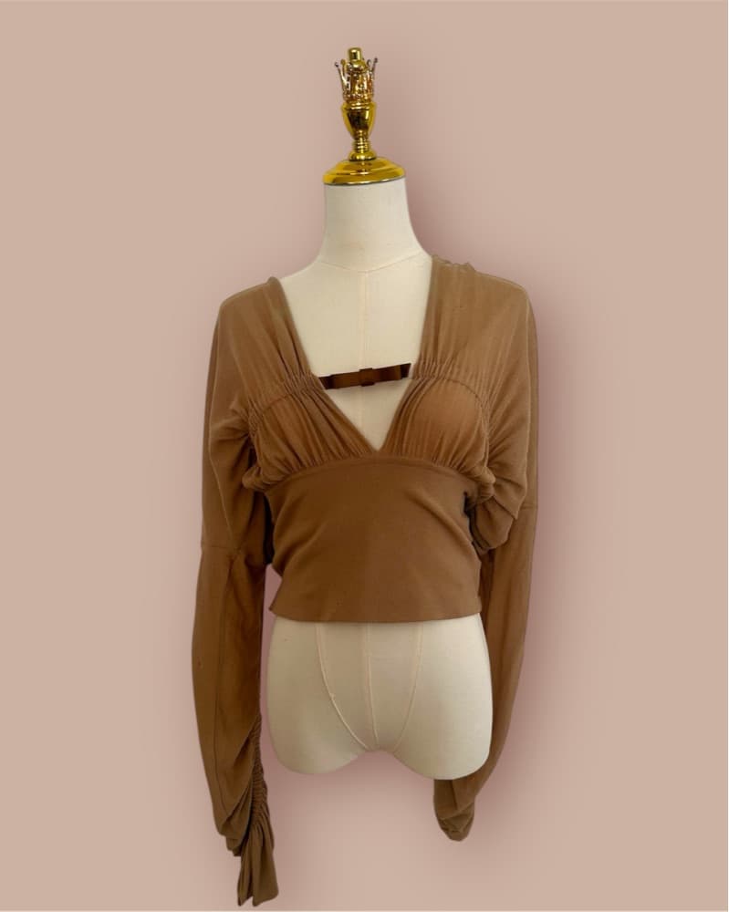 Tan / Brown Vintage Designer Top - Image 1