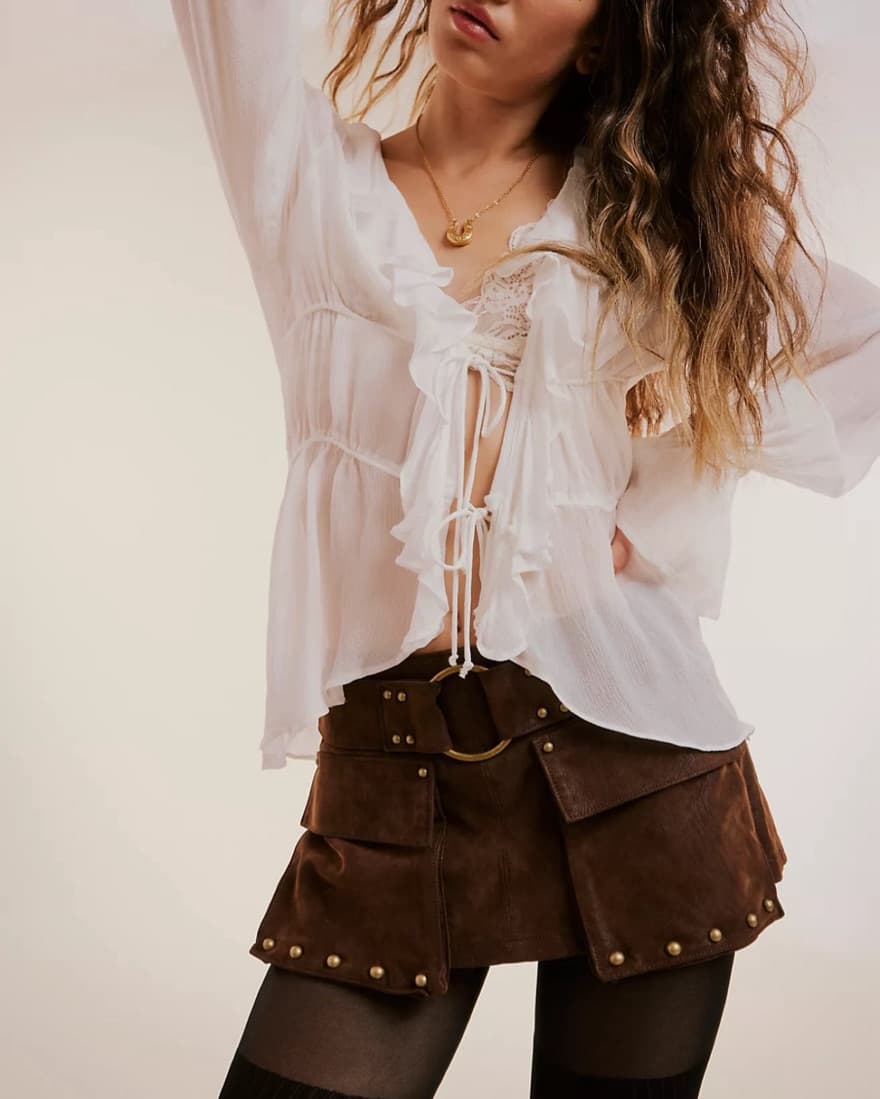 Free People Suede Mini Skort Brown - Image 4