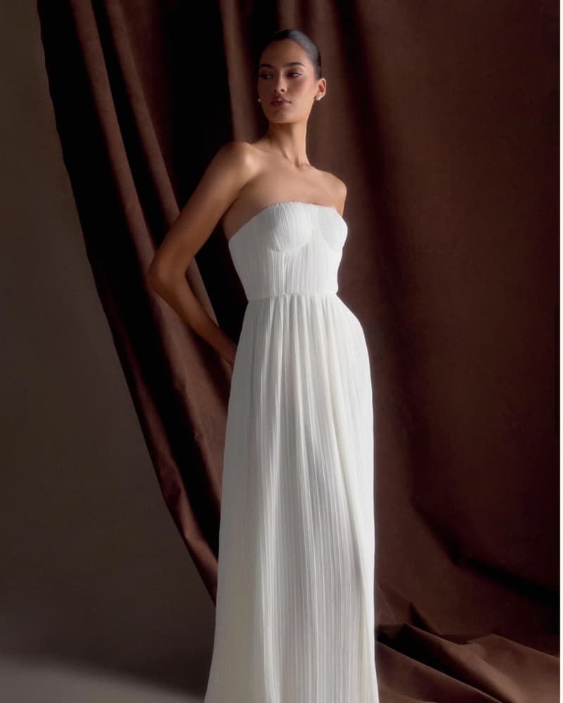 Juno Strapless Pleated Maxi Gown - White - Image 6