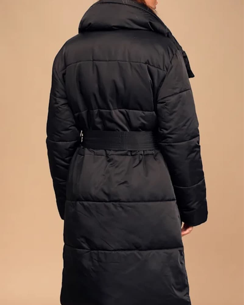Black Satin Puffer Coat - Image 4