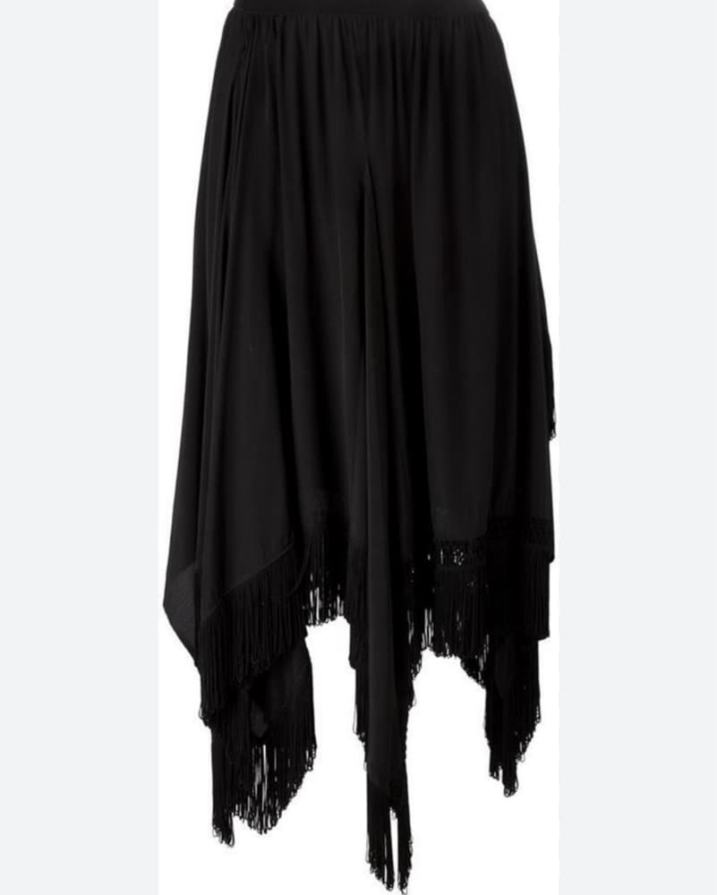 Black Fringe Asymmetrical Midi Skirt - Image 3