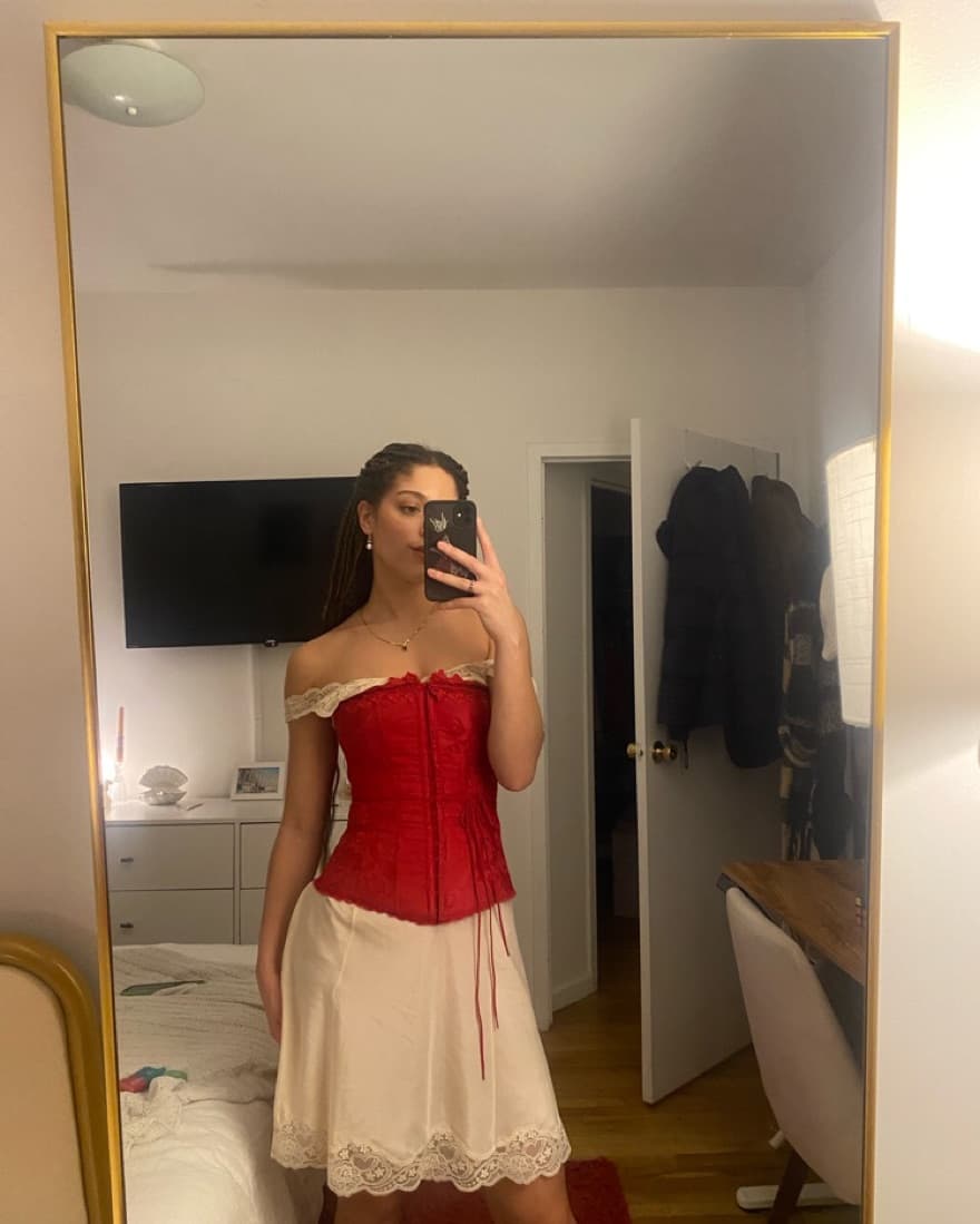 Slip Dress With Red Corset Combo - Image 1